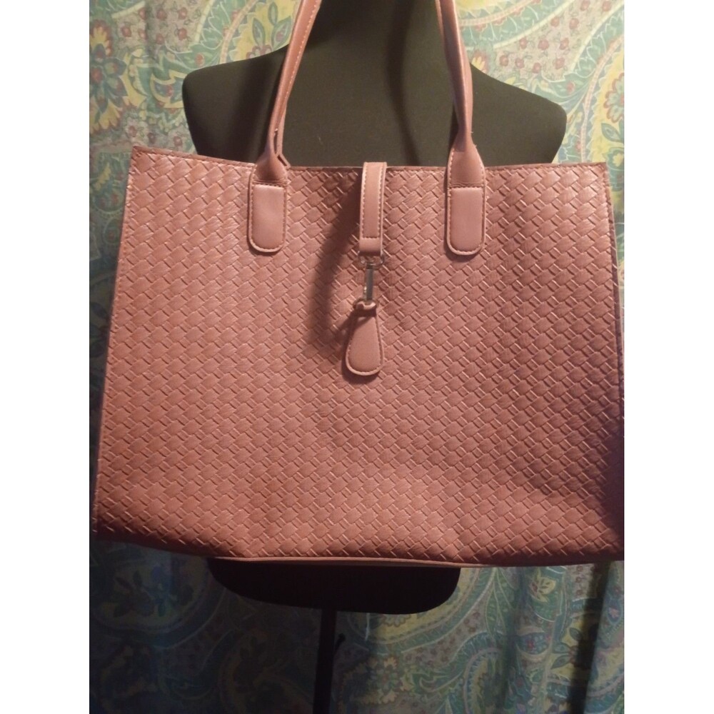 ULTA Beauty Large Woven Dusty Mauve Tote Bag with Fold Over Hook Closure